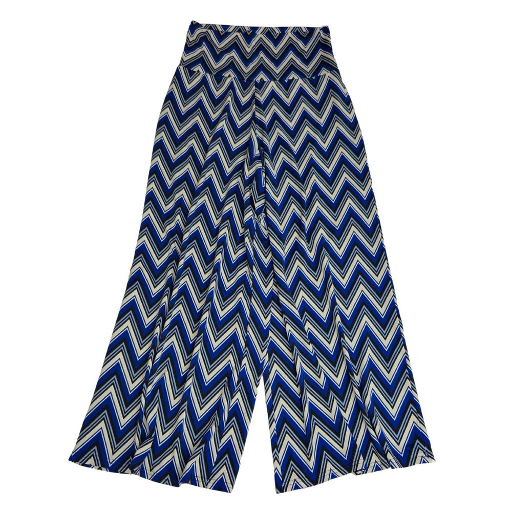 Zac & Rachel Women's M Wide Leg High Waist Pants Stretch Geometric Blue/White